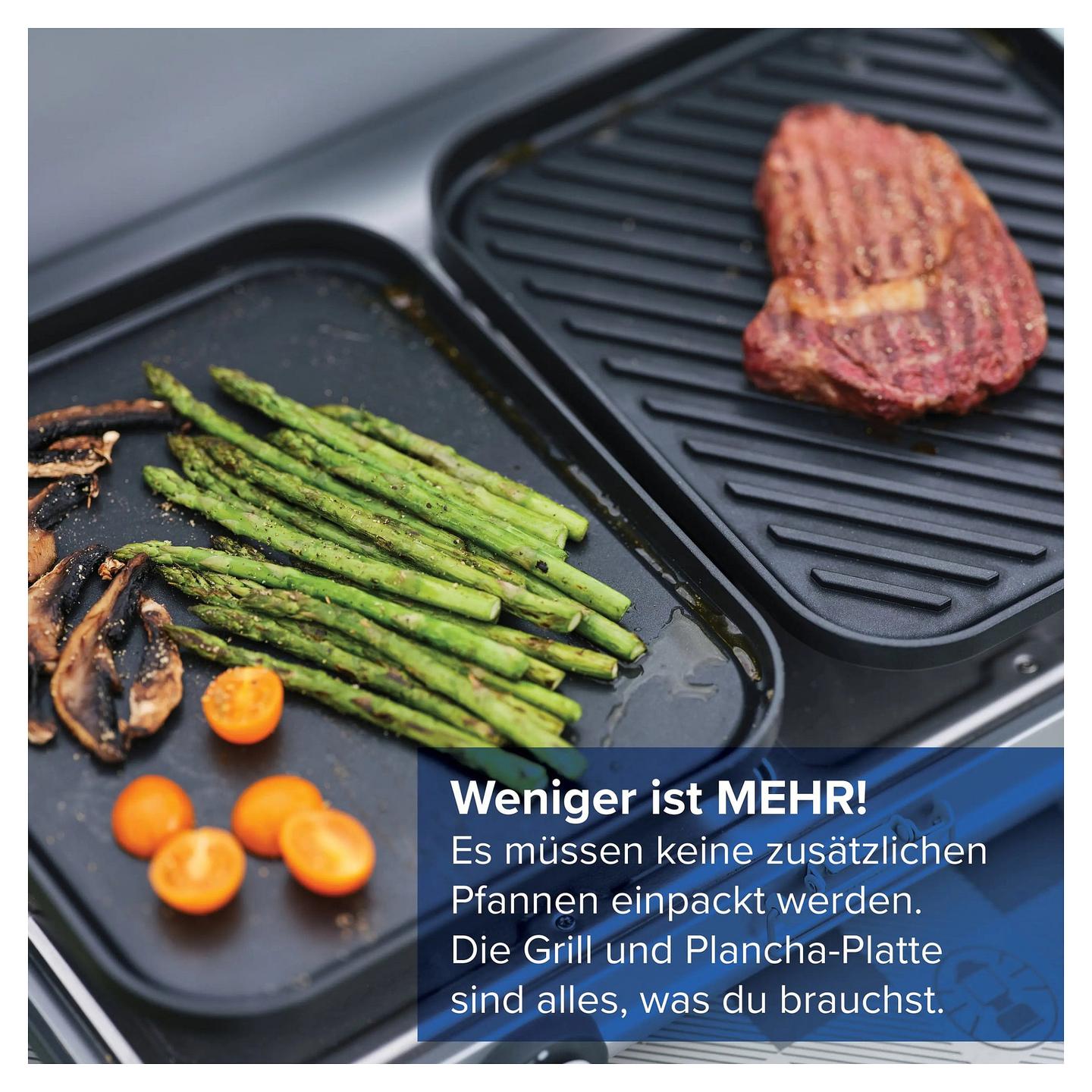 Grill me Gaz CAMPINGAZ Camping Kitchen 2 Grill & Go Caravan, 2 Djegësa, 4kW, Grill dhe Plancha, Ndezje Piezo - Zezë/Hiri - 6
