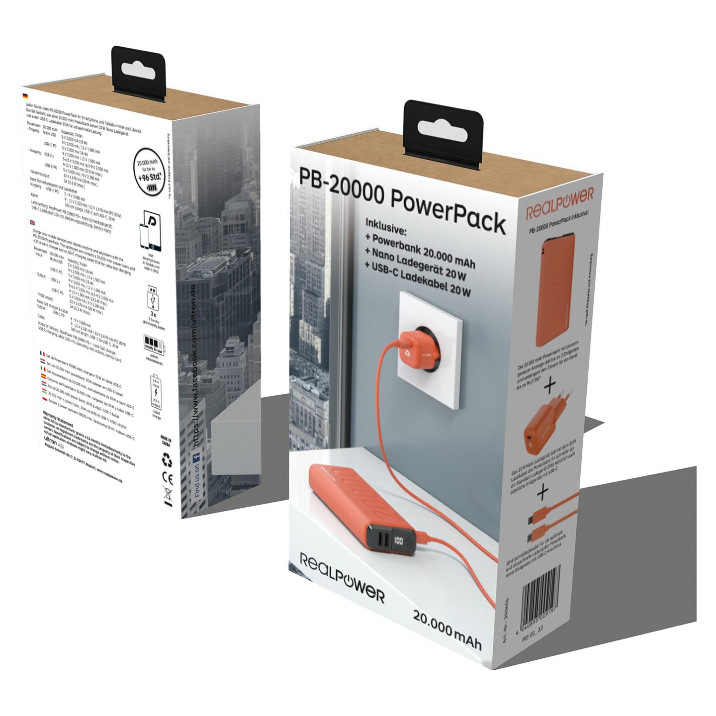 Powerbank Ultron PB-20000 / 20000mAh / 2x USB-A + USB-C – Portokalli - 5