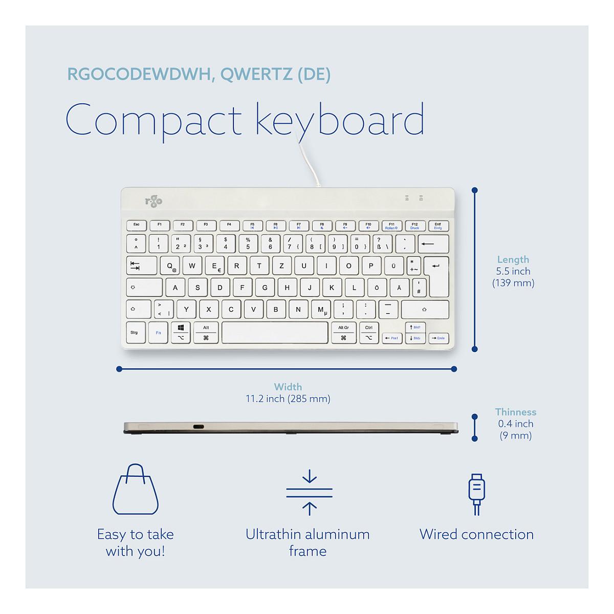 Tastierë me kabllo R-Go Tools R-Go Compact Break / QWERTZ / Scissor / USB / Mini - Bardhë - 12
