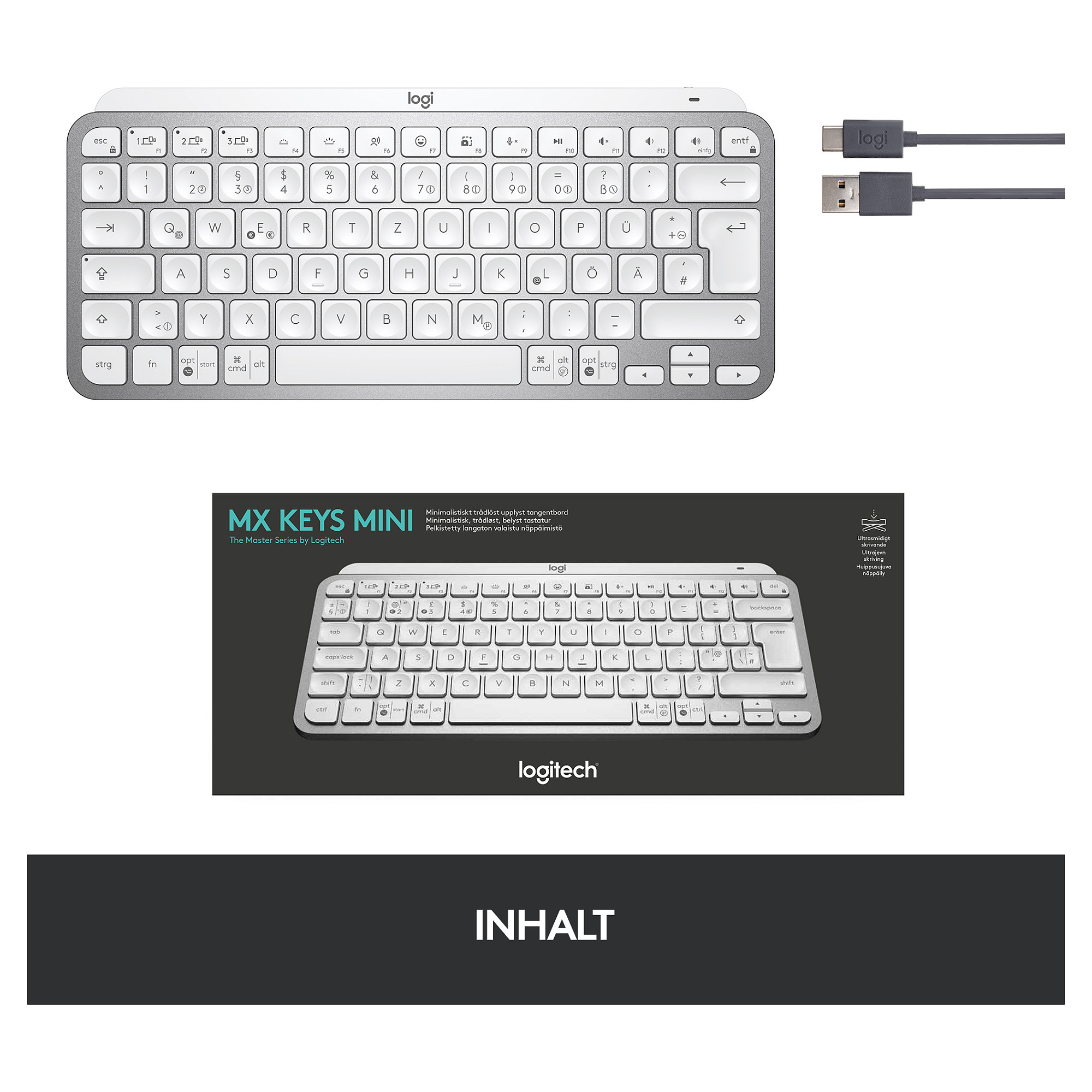 Tastierë Pa kabllo Logitech MX Keys Mini for Business / Kompakte / Membrane / Multi-Device / Bluetooth + Logi Bolt / 3 Pajisje / QWERTY US / USB-C - Hiri - 15