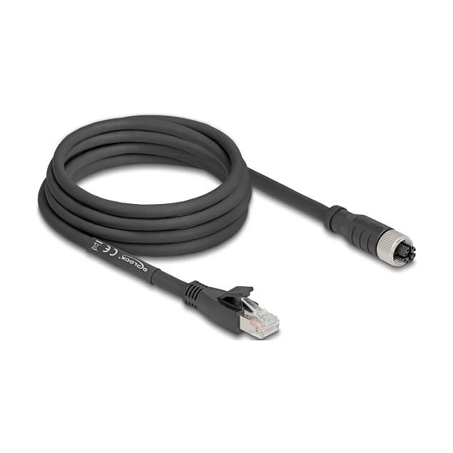Kabllo për Rrjet DeLOCK 80591 / Cat 5e / S/FTP / M12 X-coded 8-pin Femër → RJ-45 Mashkull / 3m - Zezë - 2