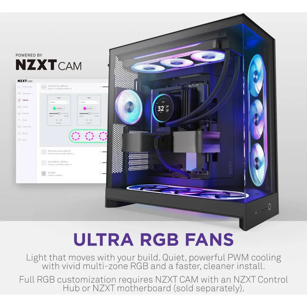 Ftohës për Kasë NZXT F360U Ultra RGB / 3x120mm / 1800 RPM / ARGB PWM – Zezë - 5