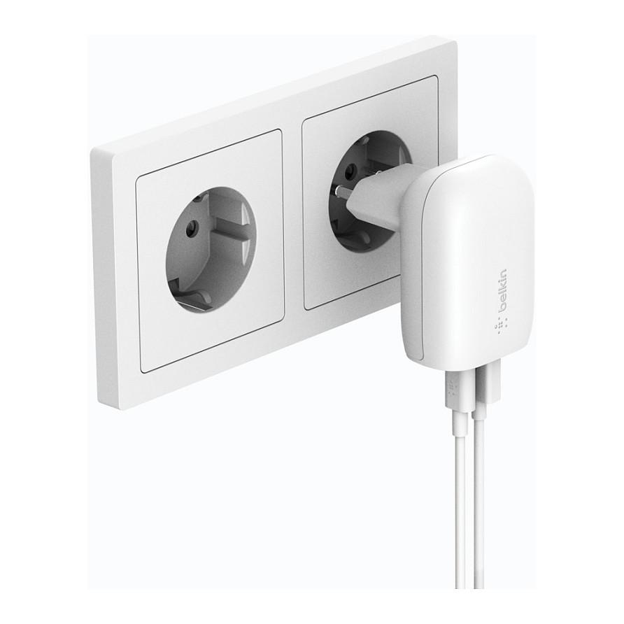 Adapter Belkin BOOST CHARGE WCB007vfWH / 37W / 1x USB-C PD 25W / PPS / 1x USB-A 12W / 2-Port – Bardhë - 2
