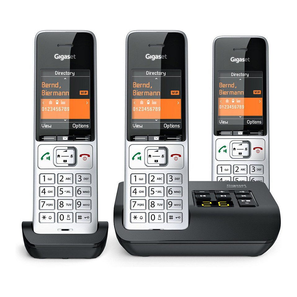 Telefon i thjeshtë Gigaset COMFORT 500A Trio / 2.2" / DECT & Hands-Free / 3 Aparatë - Zezë/Argjendtë - 2
