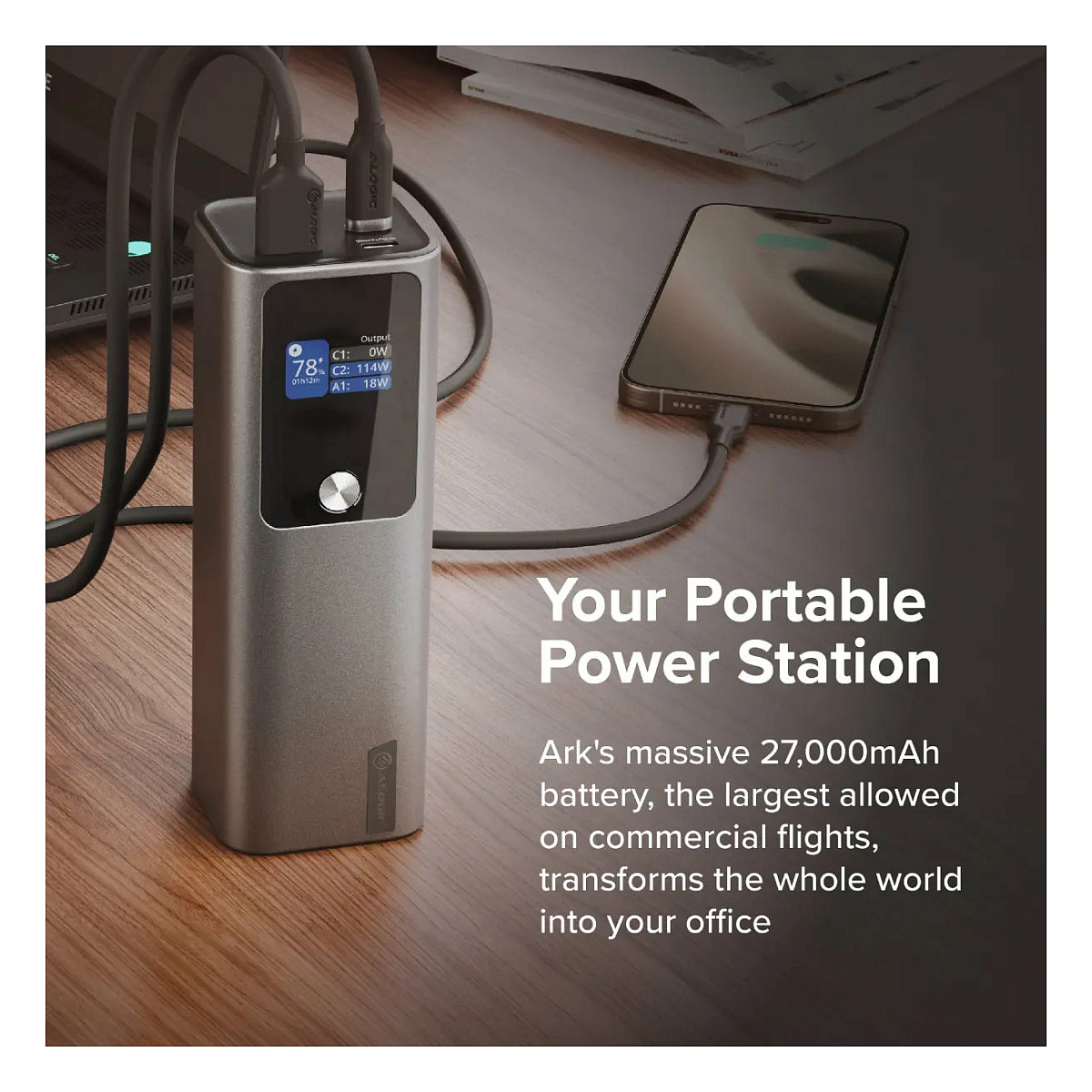 Powerbank ALOGIC Ark / 27.000mAh / 2x USB-C 140W PD 3.1 / USB-A 18W / LED Display – Silver - 4