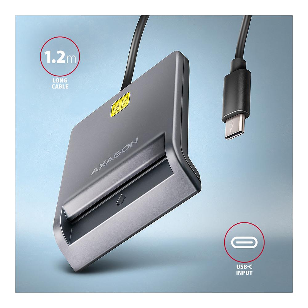 Lexues Kartash AXAGON CRE-SM3TC, Smart Card, USB-C, 1.2 m - Gri - 3