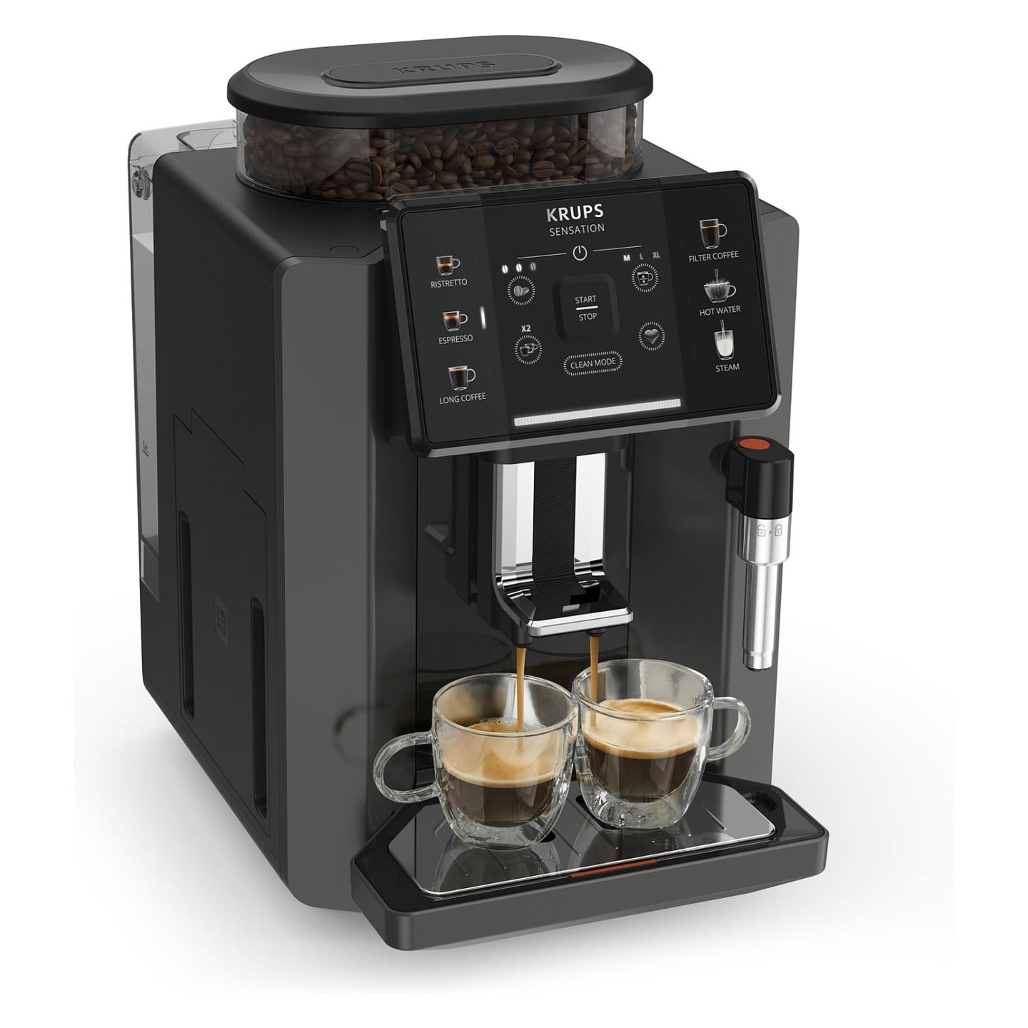 Aparat për Kafe Espresso Automatik Krups Sensation C50 EA9108, 1450 W, 15 bar, Rezervuar 1.7 L - Gri/Zezë - 2