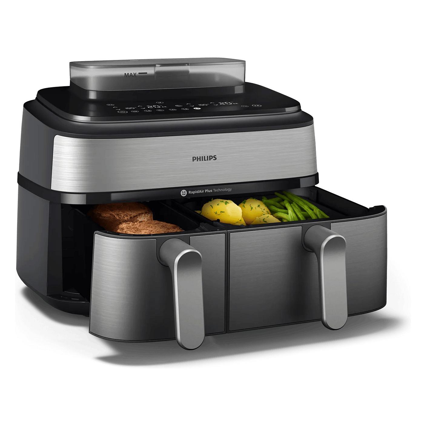 Fryer Philips 5000 Series Dual Basket / NA555/00 / 9L / 2750W / 2 Sirtarë / 12 Programe / 40–200°C / RapidAir Plus / Air Steam / Sync – Argjend/Zezë - 5