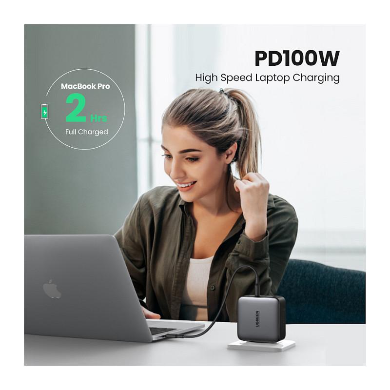 Adapter UGREEN Nexode CD226 / 40747 / 100W / 3x USB-C / USB-A / GaN / PD 3.0 / PPS - Zezë - 5