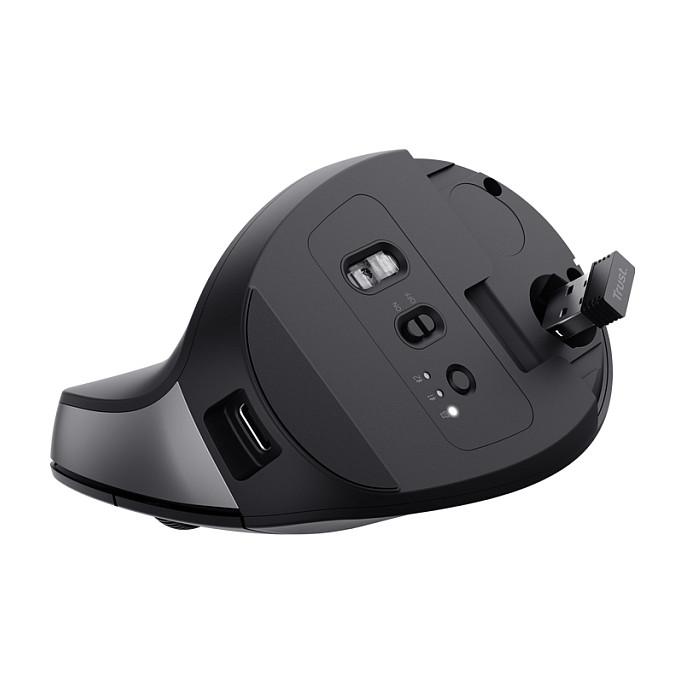 Maus pa Kabllo Trust Bayo+, Ergonomik Vertikal, Optik, 2400DPI, 6 Butona, 2.4GHz + Bluetooth - Zezë - 8