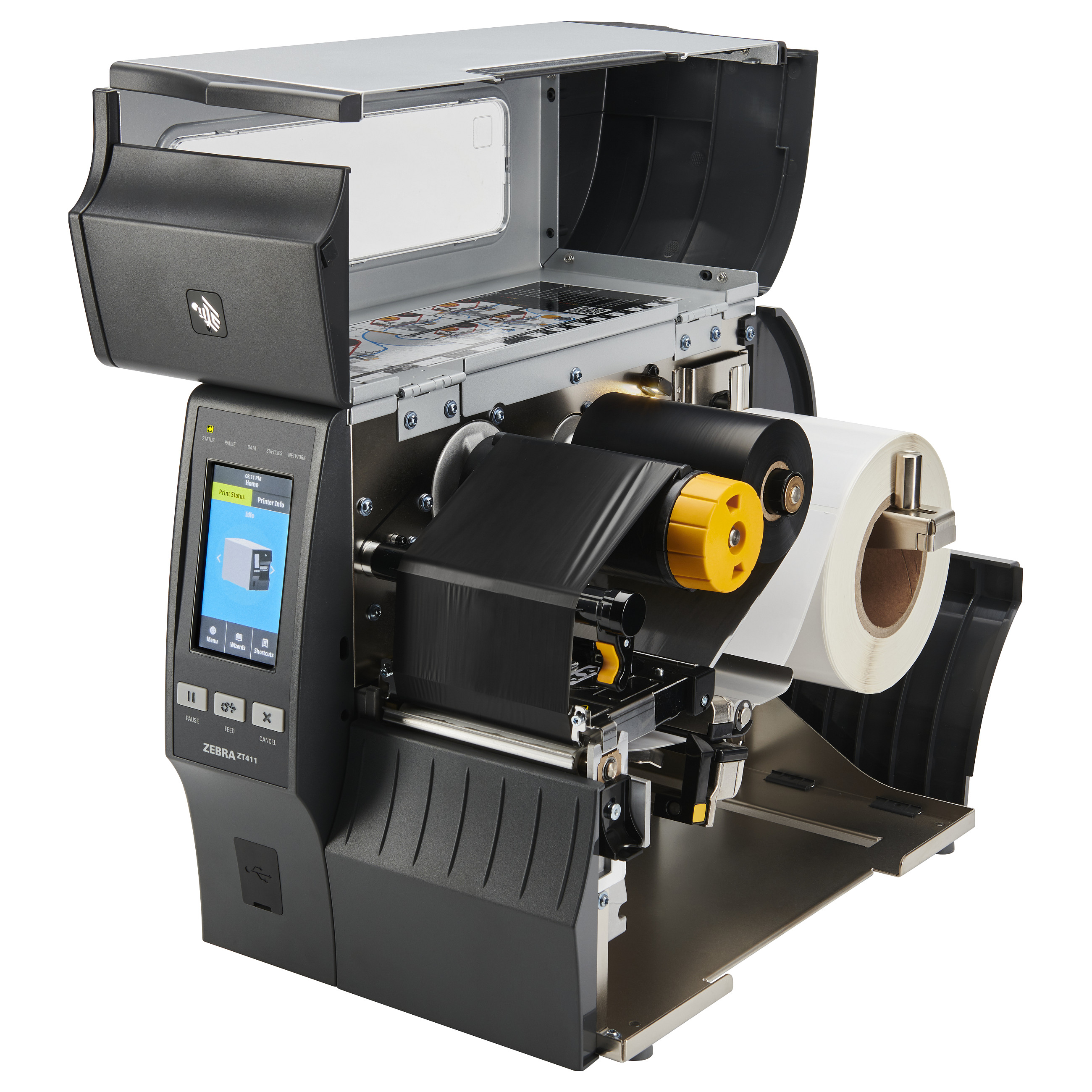 Printer Label Zebra ZT411 / Për Etiketa / 203 DPI / 104mm / 356 mm/sec / USB + LAN - Zezë/Hiri - 2