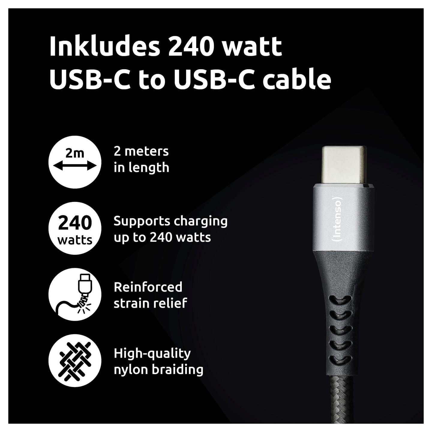 Kabllo & Adapter Intenso W100ACC+C520C / GaN / 100W / 2x USB-C / USB-A / USB-C në USB-C / 2m - Zezë - 6