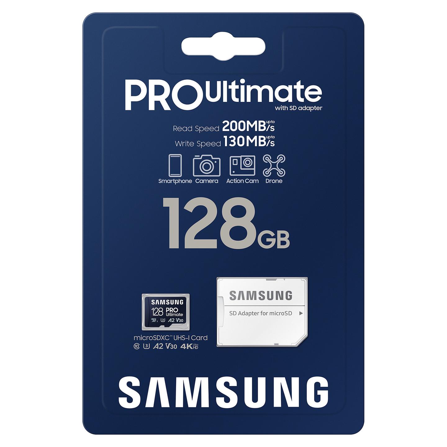 Kartë Memorie Samsung PRO Ultimate MB-MY128S, microSDXC, 128GB, UHS-I U3, V30, A2, 200MB/s, me Adapter - Blu - 8