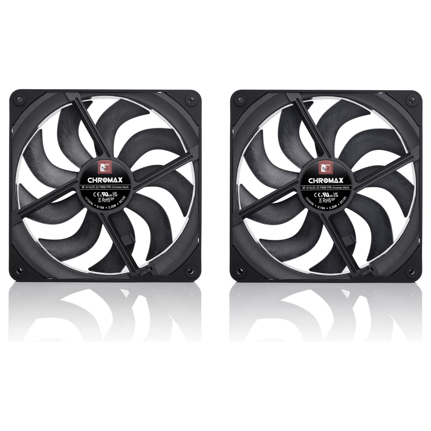 Ftohës për Kasë Noctua NF-A14x25 G2 / 140mm / 1500 RPM / PWM / 2-Pack – Zezë - 2