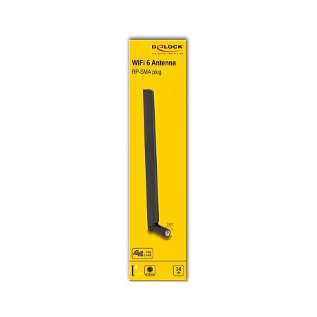 Antena për rrjet Delock 90677, Wi-Fi 6, 2.4/5GHz, 3–6dBi, Omnidireksionale, RP-SMA Male - Zezë - 3