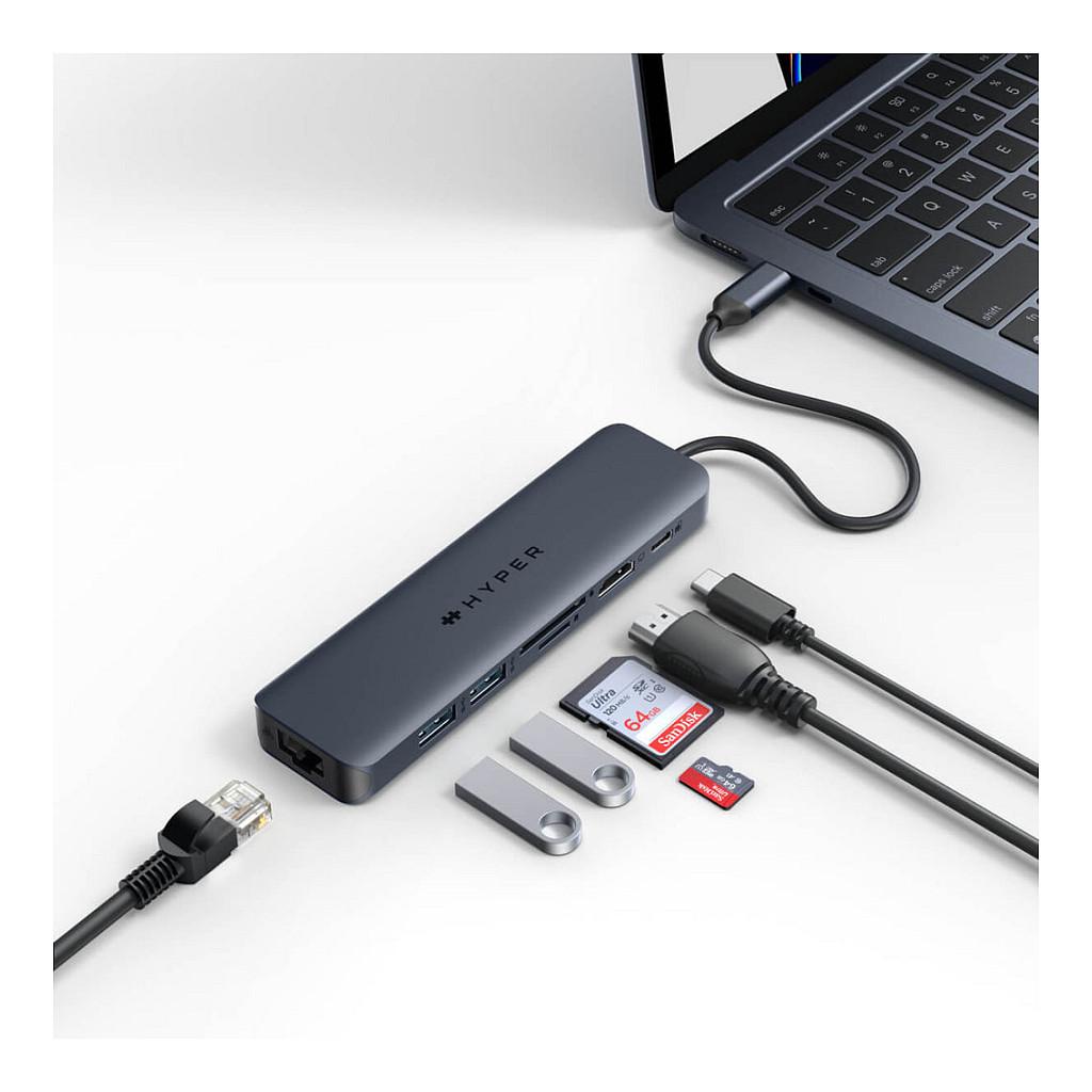 Hub USB-C HYPER HyperDrive Next HD4003GL, 7-Porta, HDMI 4K 60Hz, 2x USB-A 10Gbps, SD, microSD, Gigabit Ethernet, PD 100W - Blu - 2