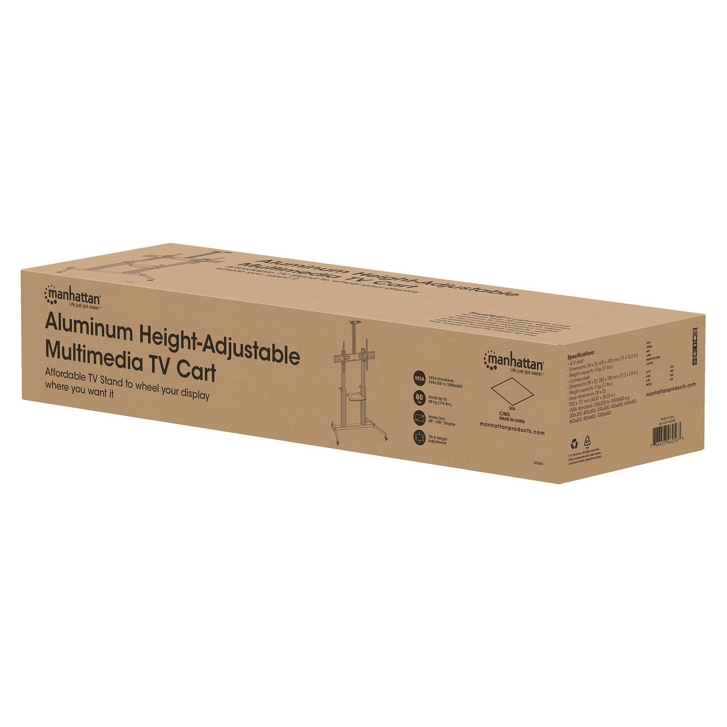 Mbajtëse për TV Manhattan 462563, 60–100", VESA deri në 1000×600mm, 80kg, Lartësi e Rregullueshme, me Rrota - Argjend/Zezë - 13