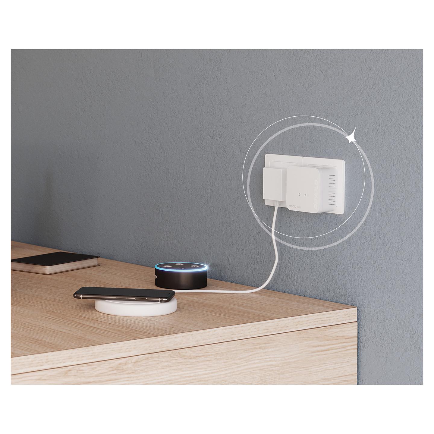 Power-LAN devolo Magic 1 WiFi mini Network Kit, 1200Mbps, G.hn, Wi-Fi 4 300Mbps, 3× Fast Ethernet 10/100Mbps, Mesh, MIMO - Bardhë - 6