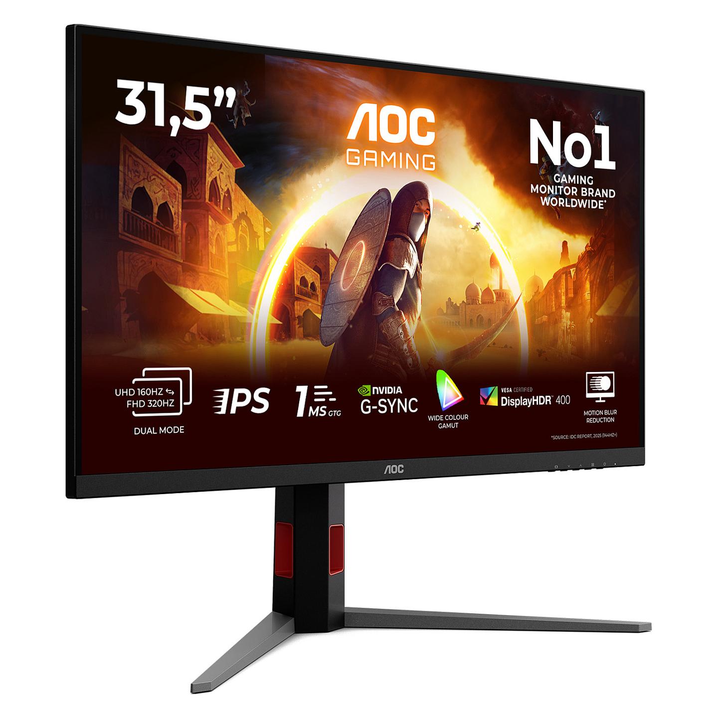 Monitor Gaming AOC G4 U32G4U, 31.5", 4K UHD Fast IPS, 160Hz, 1ms, HDR400, HDMI 2.1 + DisplayPort - Zezë/Kuqe - 16