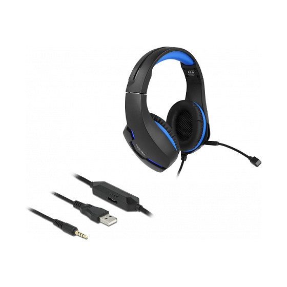 Kufje Gaming DeLOCK 27182 / Wired / 3.5mm / 40mm / Mikrofon / LED Blu - Zezë/Blu