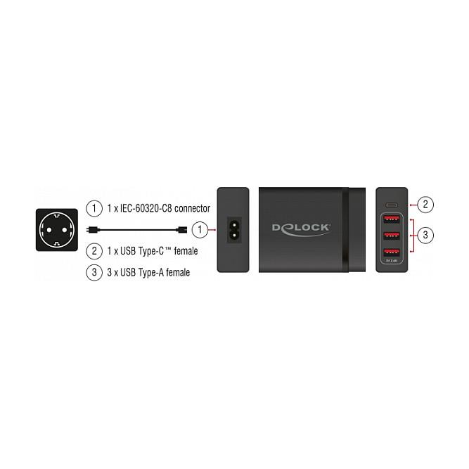 Karikues USB DeLOCK 63974, 1x USB Type-C PD 3.0 60W, 3x USB Type-A 12W, Fuqia Totale 72W – Zezë - 4
