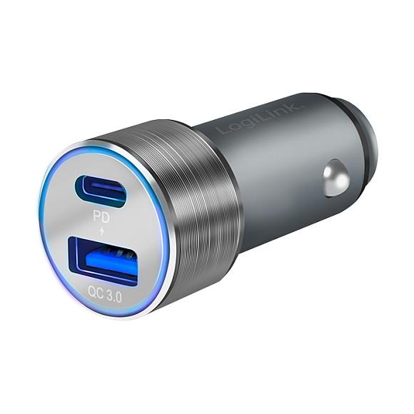 Adapter telefoni për veturë LogiLink PA0252, 1x USB-C PD, 1x USB-A QC 3.0, 36W - Argjend - 2