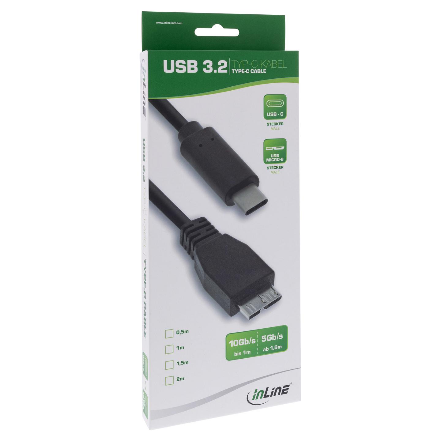 Kabllo USB InLine 35726, USB-C në Micro-USB-B, 0.5 m, USB 3.2 Gen 2, 10 Gbps - Zezë - 2