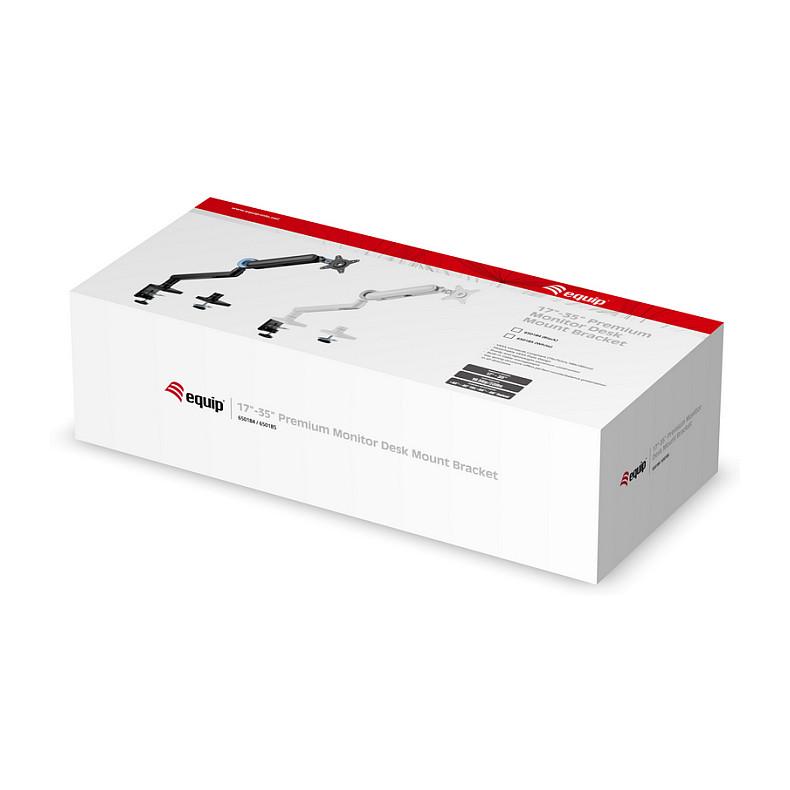 Mbajtëse për Monitor Equip 650185 / 1 Monitor / 17"-35" / 10.5kg / Gas Spring / Clamp-Grommet / Tilt ±40° / Swivel ±90° - Bardhë - 10