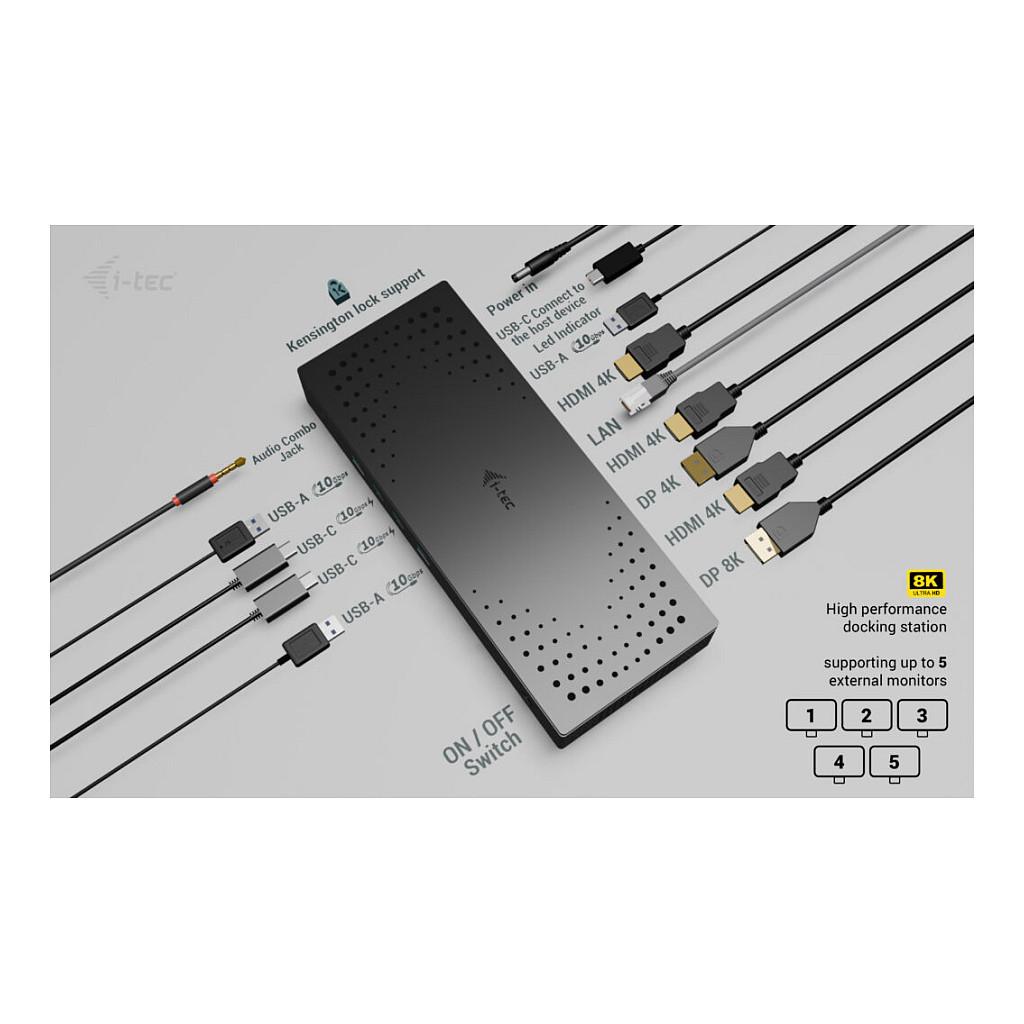 Docking Station i-tec CA5MONITORDOCKPD, 5x Monitor, 4K/60Hz, 2x HDMI, 2x DisplayPort, PD 100W, USB, 2.5GbE LAN - Zezë - 7