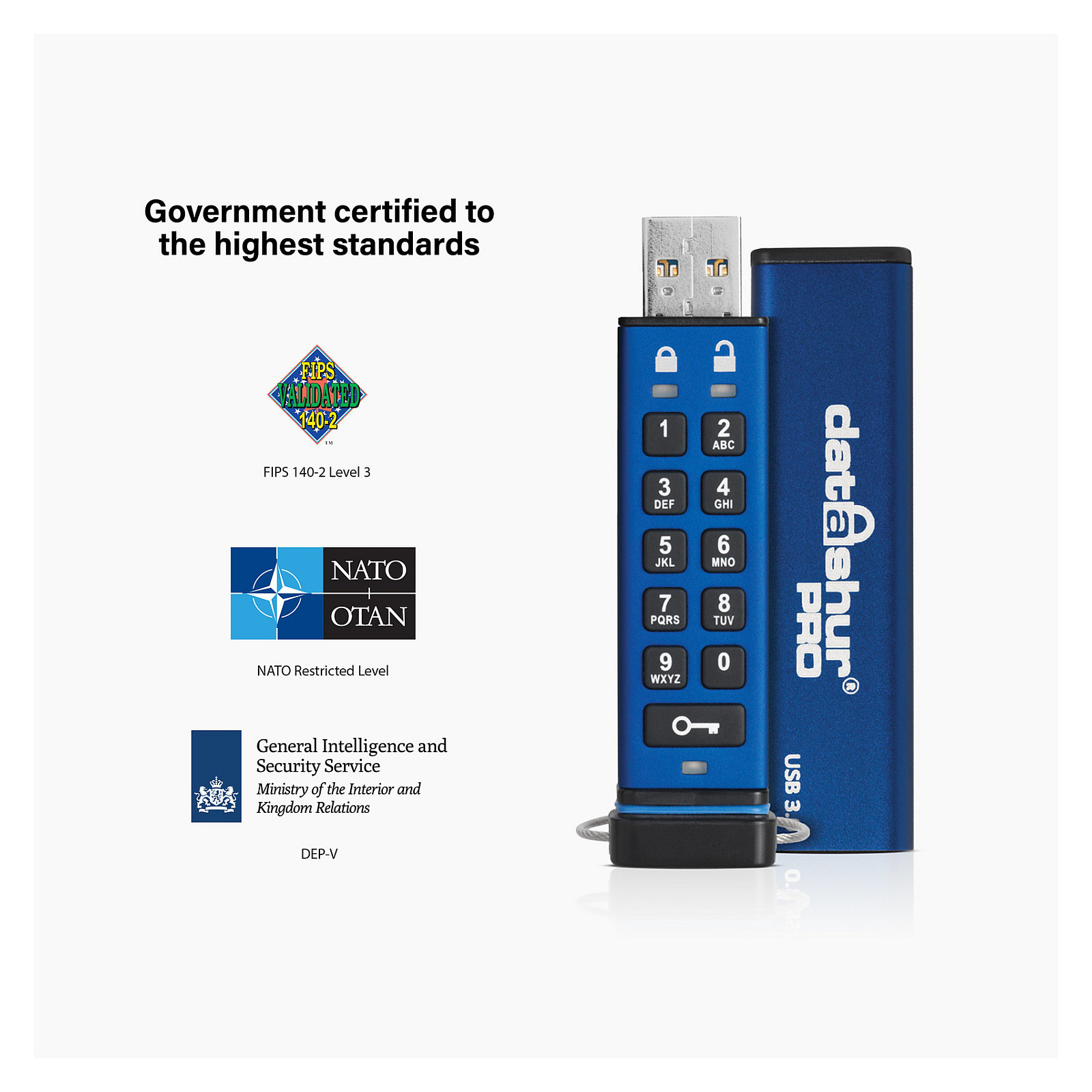 USB Flash Drive iStorage datAshur PRO / 16GB / USB 3.2 Gen1 Type-A / AES-XTS 256-bit Encryption - Blu - 5