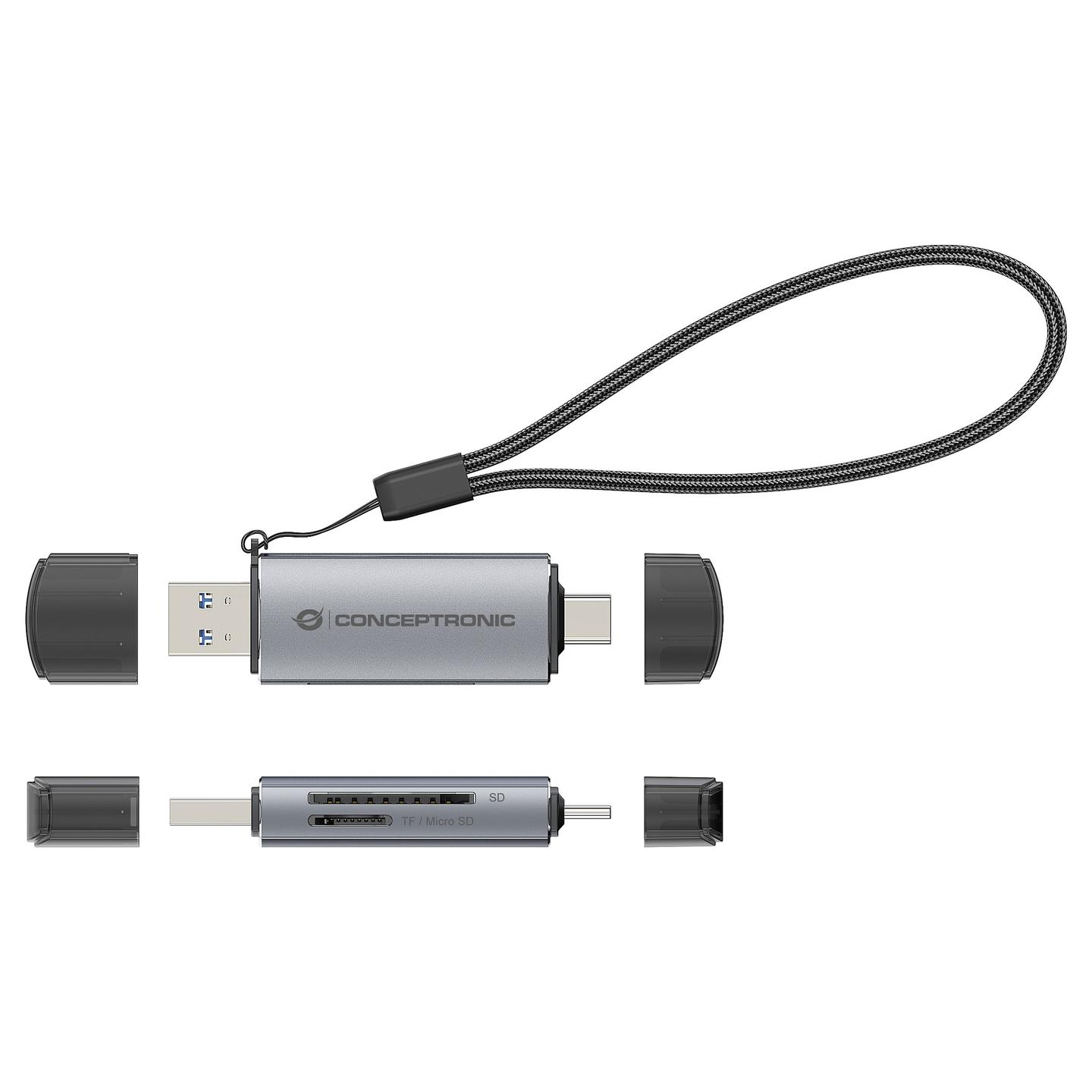 Lexues Kartelash Conceptronic BIAN05G / USB 3.0 / USB-A + USB-C / SD + MicroSD / UHS-I / 5Gbps / 2-Slot - Hiri - 6