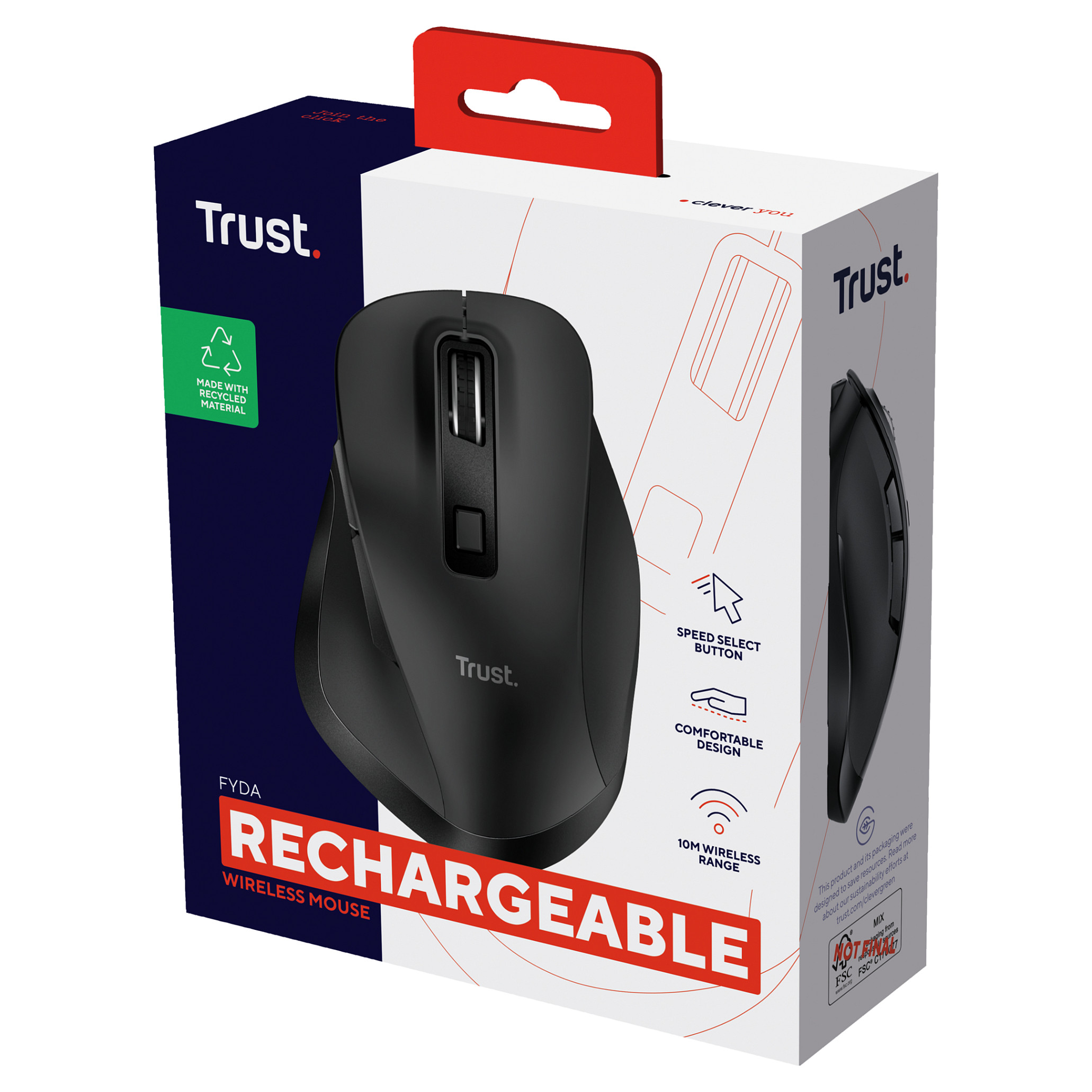 Maus pa kabllo Trust Fyda / 2400 DPI / Wireless + USB-A / 6 Butona - Zezë - 6