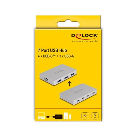 Hub USB DeLOCK 64279 / USB 10 Gbit/s / 4x USB-C + 3x USB-A / Power Delivery 82W / 0.8 m - Gri - 5