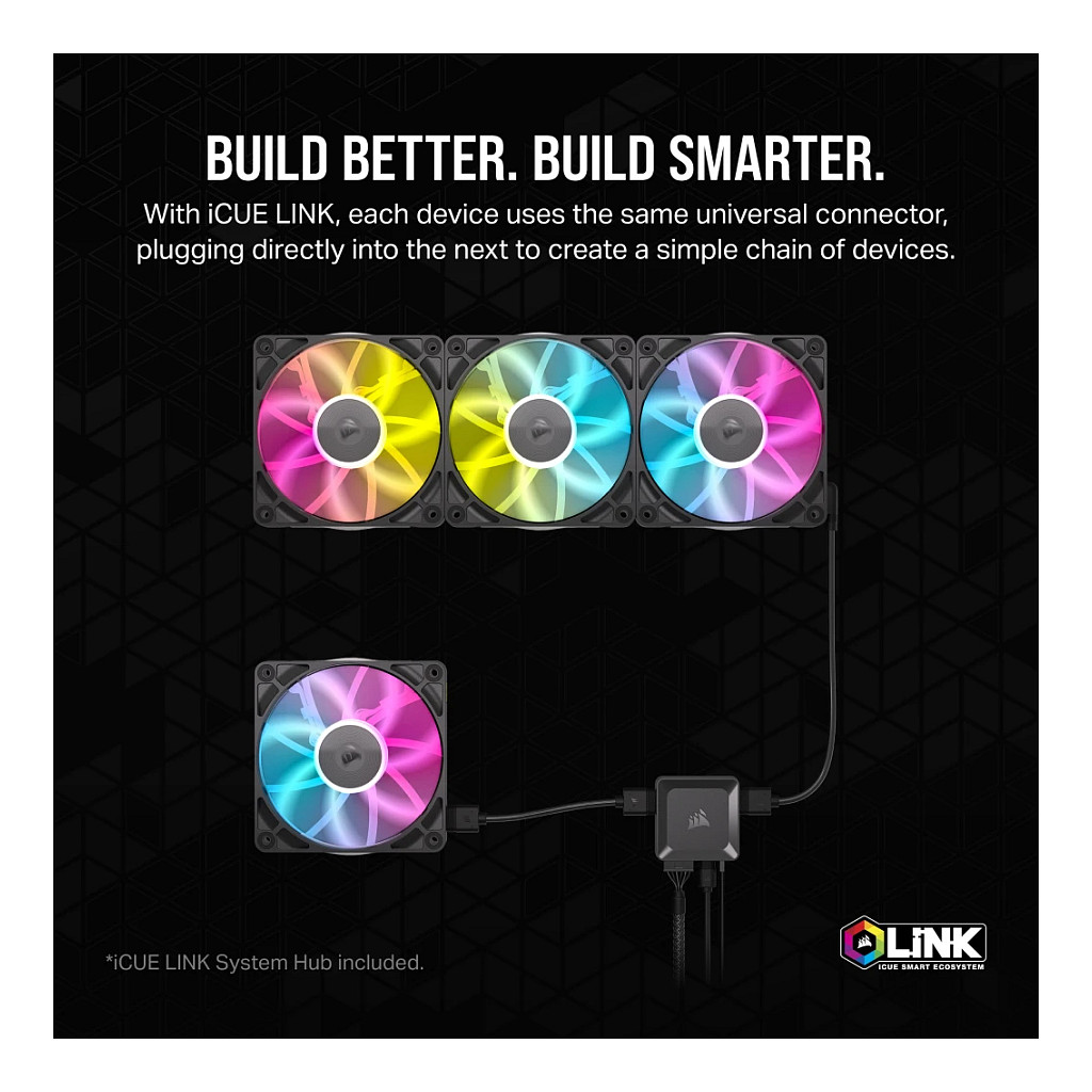 Ftohës për Kasë Corsair iCUE LINK RX140 RGB / 140mm / 300-1700 RPM / RGB / PWM / 2-Pack – Zezë - 3