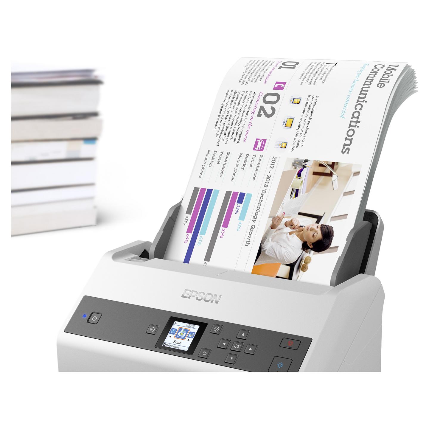 Skaner Epson WorkForce DS-970 / A4 / CIS / 600 × 600 DPI / Duplex / 85 ppm / 170 ipm / ADF 100 Fletë / USB 3.2 / Ethernet - Bardhë/Zezë - 6