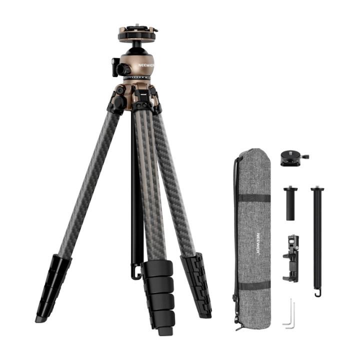 Tripod për Kamerë Neewer LT35, Fibër Karboni, 360°, 16.5-155cm, Kapacitet 10kg, Arca Type - Argjend/Zezë