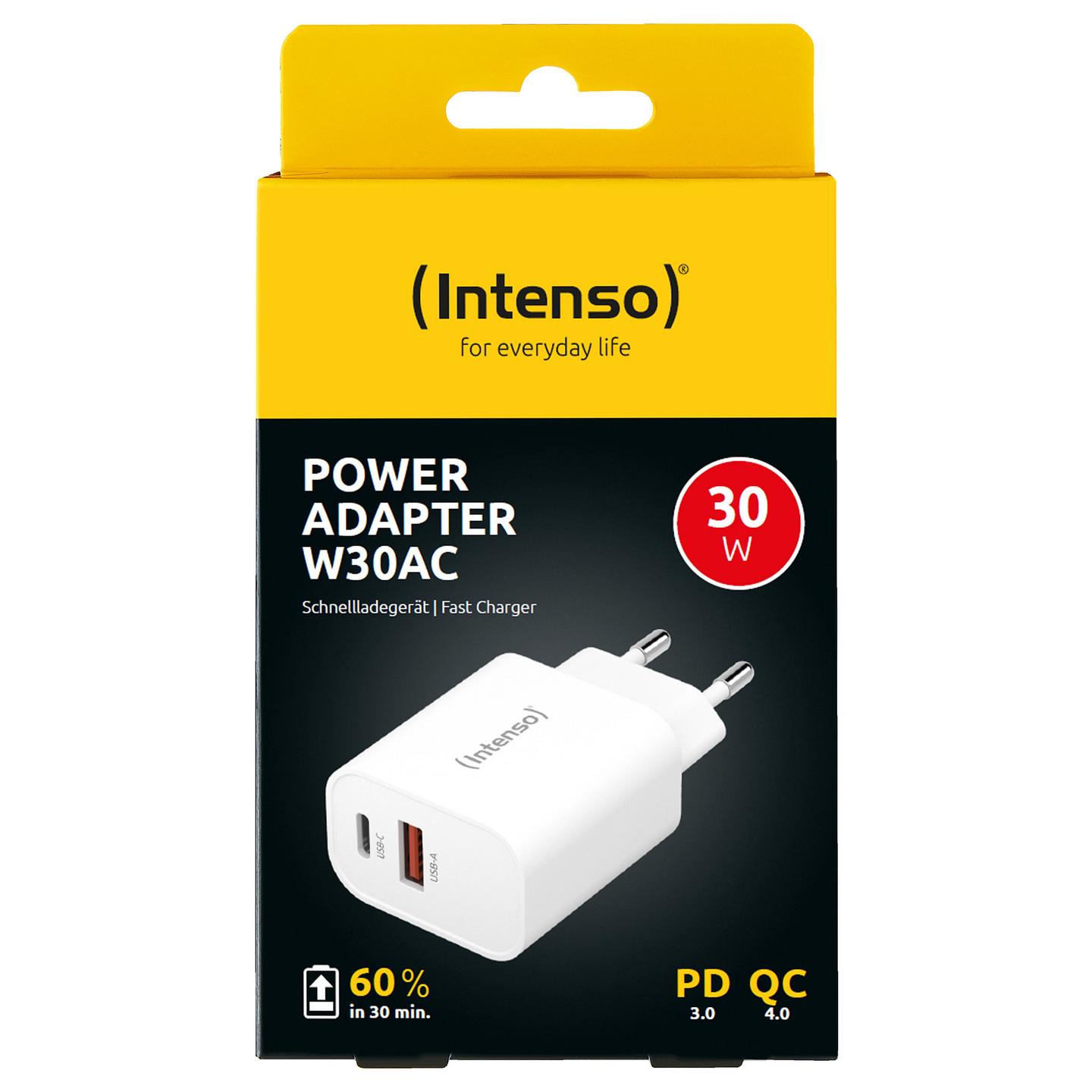 Adapter Intenso W30AC / USB-A + USB-C / 30W / PD 3.0 / PPS / QC 4.0 - Bardhë - 6