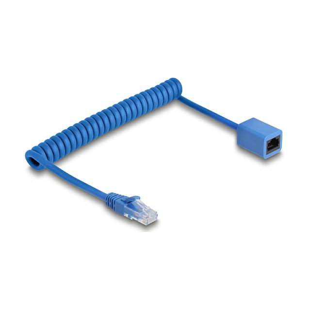 Kabllo për Rrjet DeLOCK 90366, RJ45 Mashkull në RJ45 Femër, Cat.6, UTP, Spirale, 0.8–1.8 m – Blu