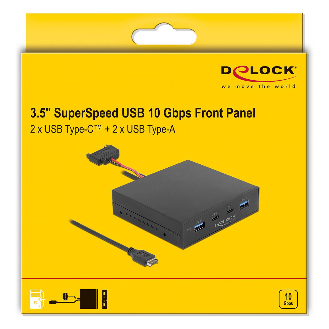 Hub USB DeLOCK 64057, 2x USB Type-A dhe 2x USB Type-C, USB 3.2 Gen 2, 10 Gbps, Panel Frontal 3.5″ – Zezë - 3