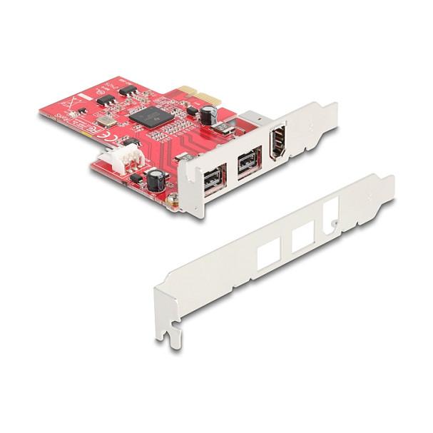 Kartë Zgjerimi Delock 90738, PCI Express x1, 2x FireWire 800 9-Pin + 1x FireWire 400 6-Pin, Texas Instruments XIO2213B, Low Profile - 2