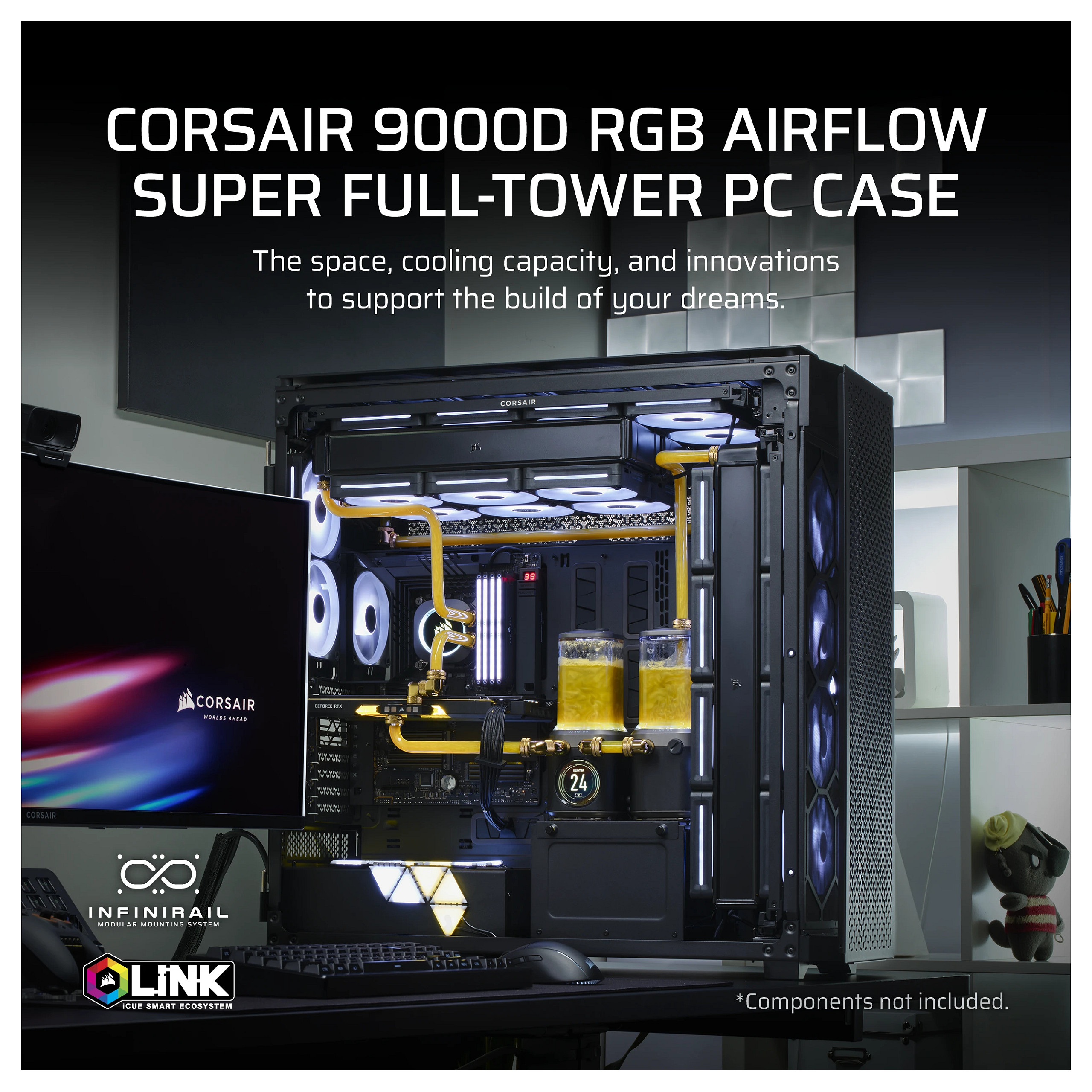 Kasë PC Corsair 9000D RGB AIRFLOW / Super Full Tower / E-ATX + ATX / 18x 120mm Fan Support / Tempered Glass - Zezë - 2
