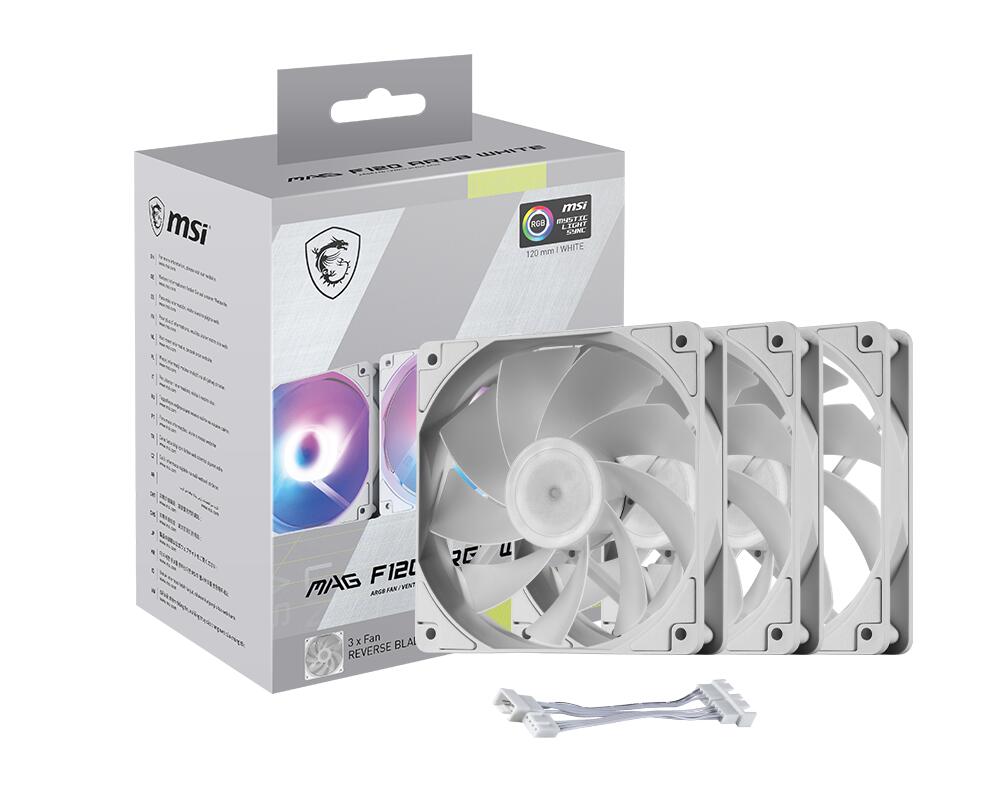Ftohës për Kasë MSI MAG F120 / 120mm / 1300 RPM / 3-Pin / ARGB / 3-Pack – Bardhë - 3
