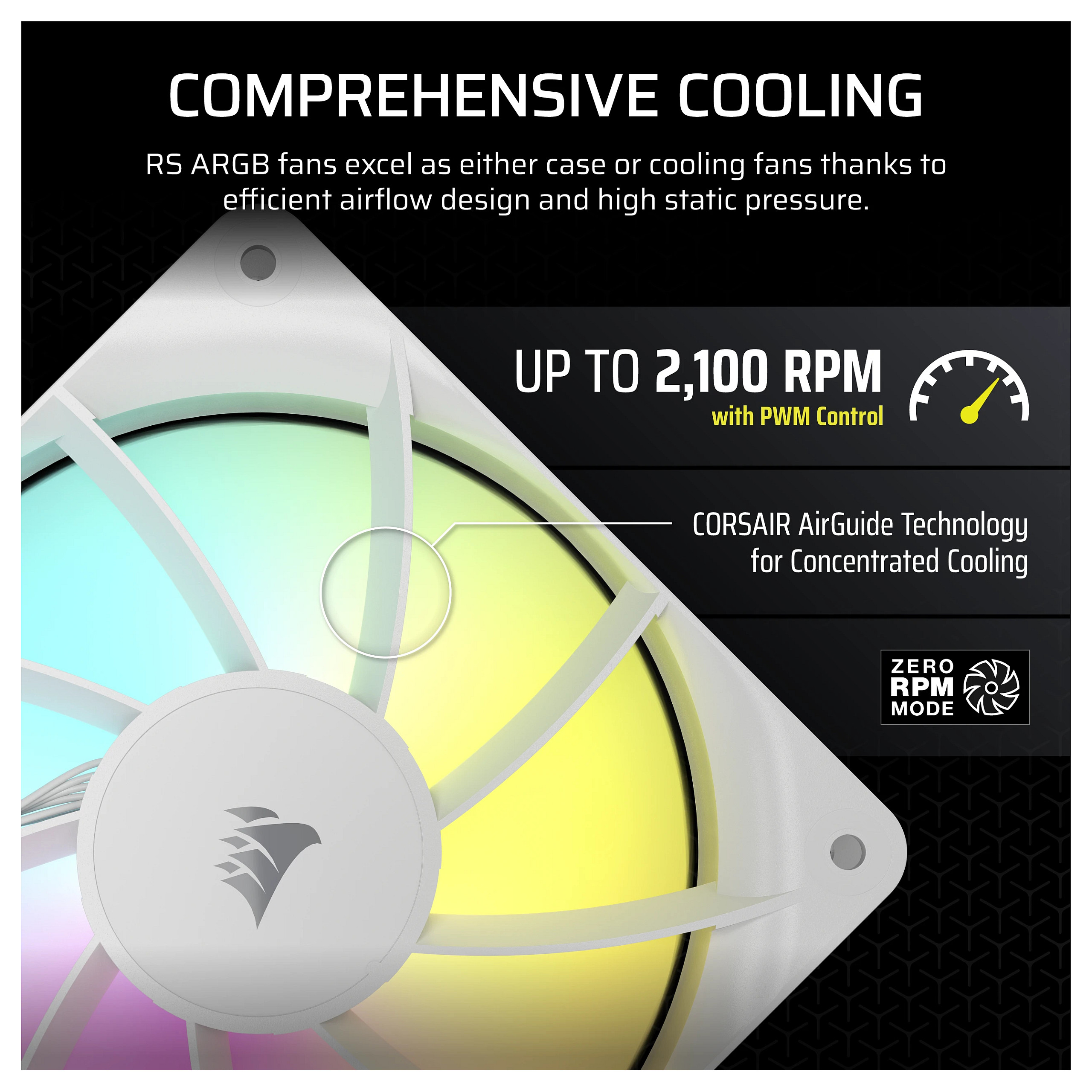 Ftohës për Kasë Corsair RS120-R / 120mm / 420-2100 RPM / ARGB / PWM / 3-Pack – Bardhë - 9