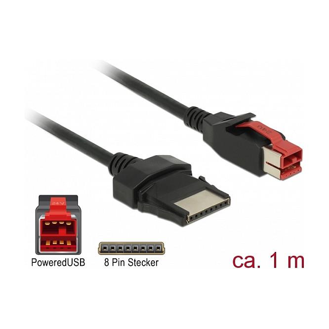 Kabllo për Furnizim me Energji DeLOCK 85477, PoweredUSB 24 V mashkull në 8-pin mashkull, USB 2.0, 1 m - Zezë