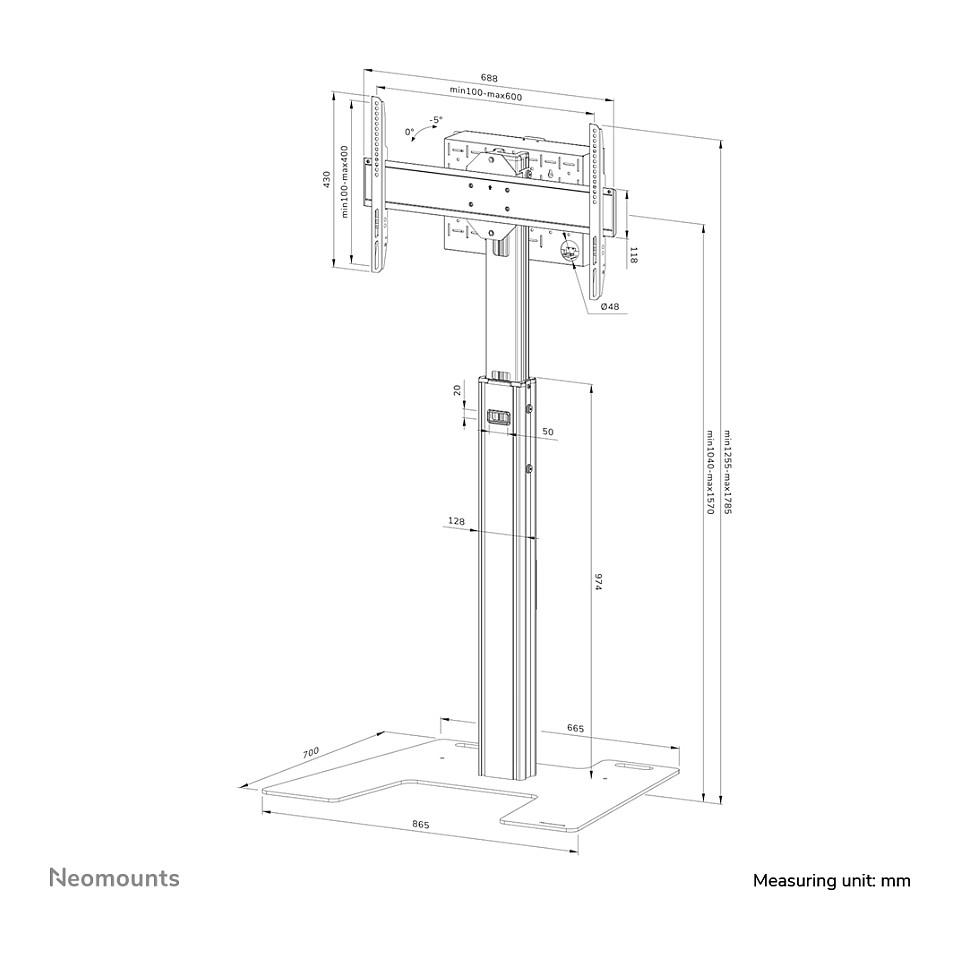 MbajtĂ«se pĂ«r TV Neomounts FL45S-825BL1 / 43â86" / deri 70kg / VESA 200x200â800x400 / LartĂ«si e Rregullueshme / Me Rrota - ZezĂ« - 17