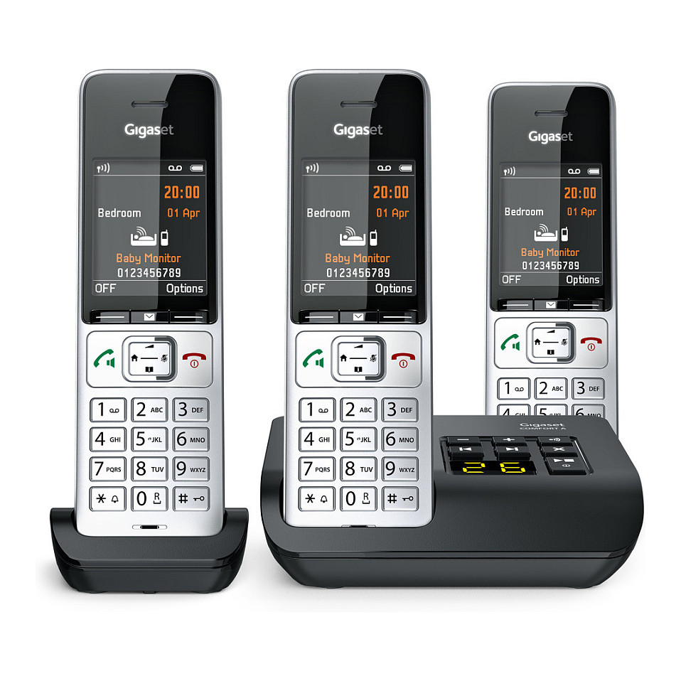 Telefon i thjeshtë Gigaset COMFORT 500A Trio / 2.2" / DECT & Hands-Free / 3 Aparatë - Zezë/Argjendtë - 9