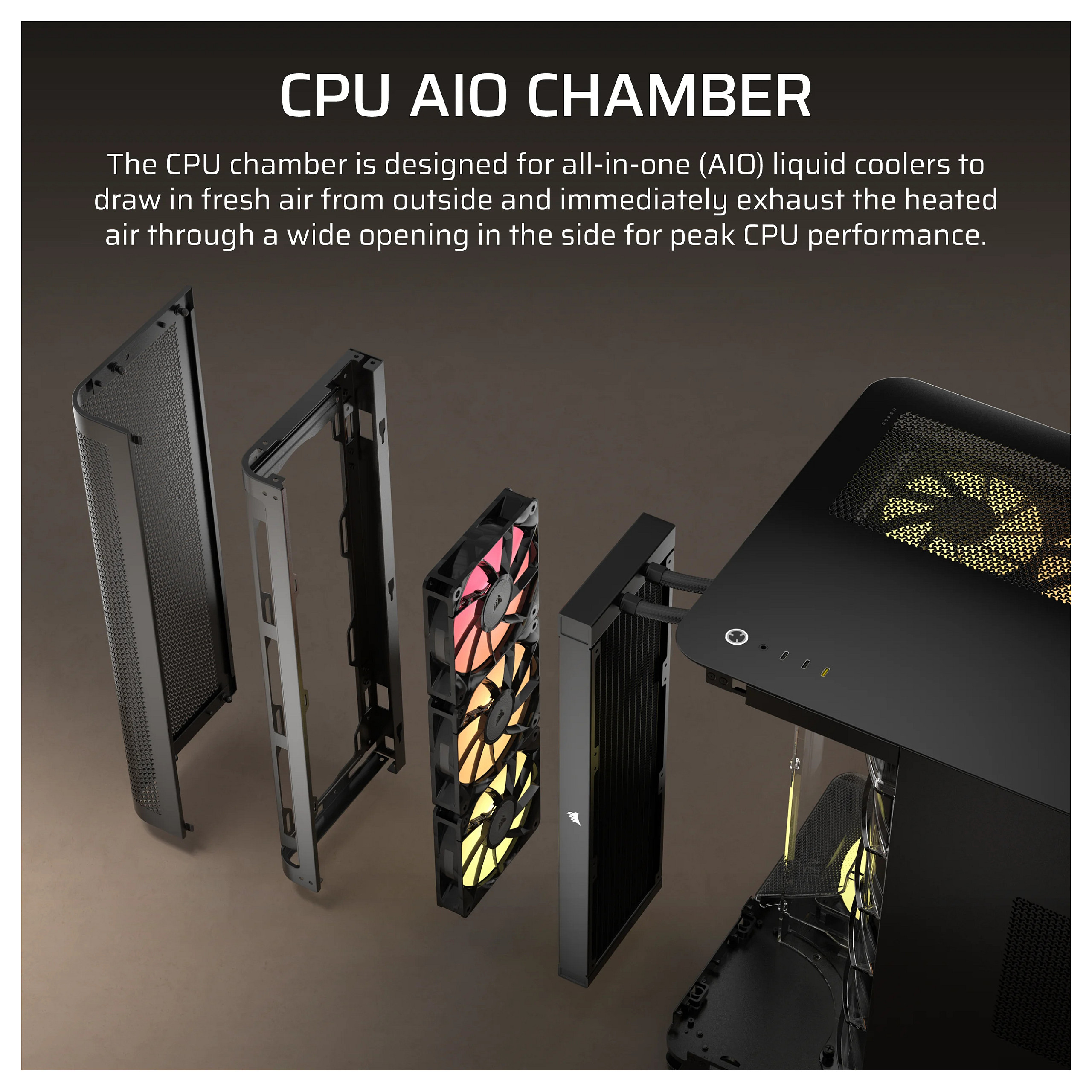 Kasë PC Corsair AIR 5400 RS-R ARGB / Midi Tower / E-ATX + ATX / 3x 120mm RS-R ARGB Fan / Tempered Glass - Zezë - 5