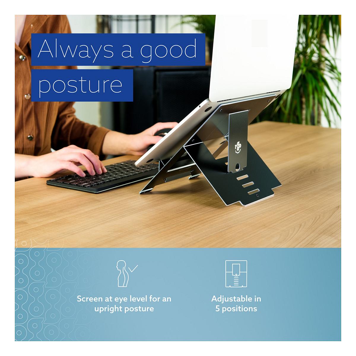 Mbajtëse për Laptop R-Go Riser Flexible / E rregullueshme / 10–22" / 5 kg / 135–220 mm / 5 pozicione - Zezë - 8