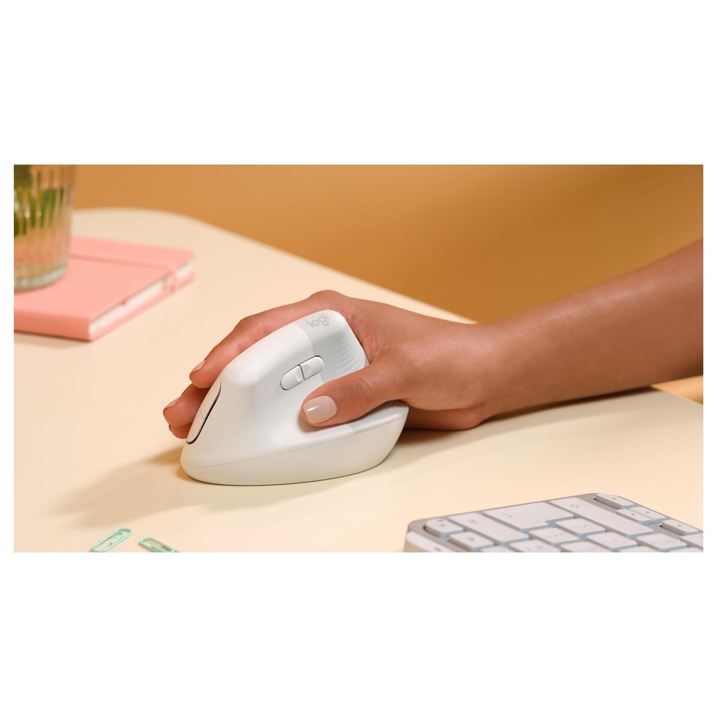 Maus pa kabllo Logitech Lift Vertical Ergonomic / Bluetooth + Logi Bolt / 4,000 DPI / 6 Butona - Bardhë - 8