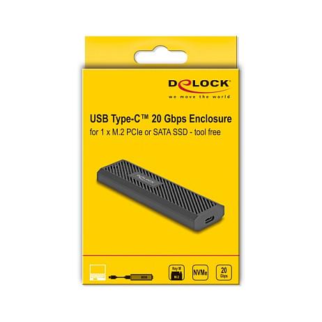 Kuti e jashtme për SSD DeLOCK 42031, M.2 SATA dhe NVMe, USB-C, 20 Gbit/s - Zezë - 5